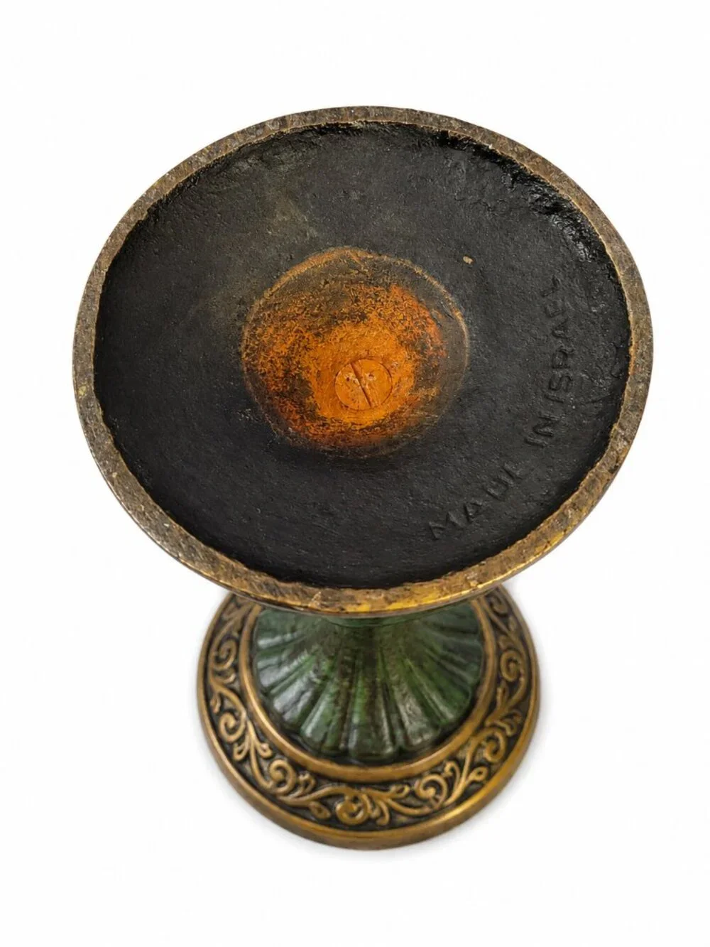 Vintage IVANROS Tijuana Mexico Metal Chalice Goblet Green Gold Grape Patina